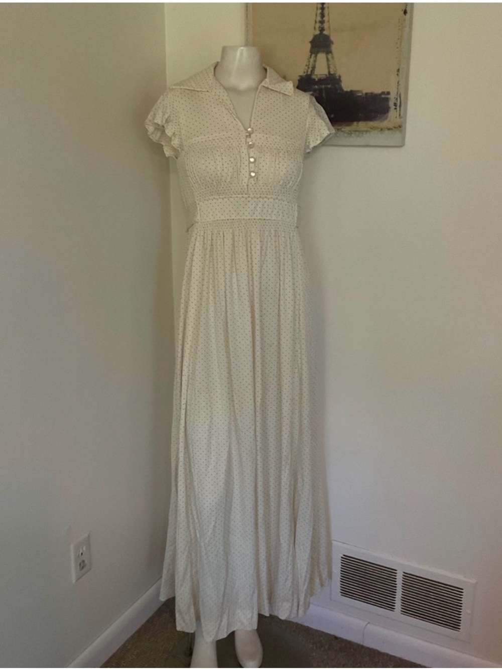 Vintage 70’s Summer Wedding Prairie Tiny Dot Mod Maxi Dress XS S